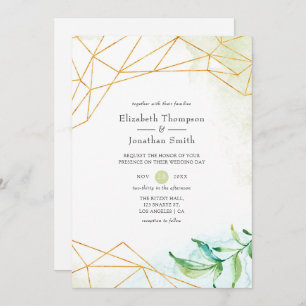 Watercolor Geometric Crystal Wedding Invitation