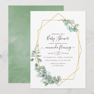 Watercolor Geometric Eucalyptus baby Shower Invitation