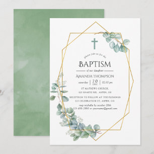 Watercolor Geometric Eucalyptus Baptism Invitation