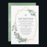 Watercolor Geometric Eucalyptus Bat Mitzvah Invita Invitation<br><div class="desc">Forest eucalyptus greenery bat mitzvah invitation with gold geometric frame customisable to your event specifics.</div>