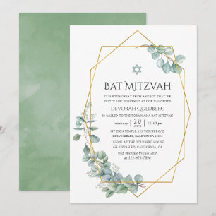 Watercolor Geometric Eucalyptus Bat Mitzvah Invita Invitation