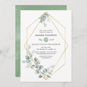 Watercolor Geometric Eucalyptus Bridal Shower Invitation