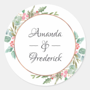 Watercolor Geometric Eucalyptus Christmas Wedding Classic Round Sticker