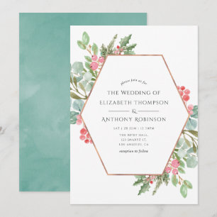 Watercolor Geometric Eucalyptus Christmas Wedding Invitation