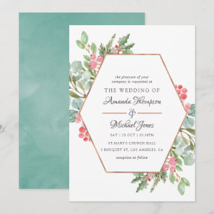 Watercolor Geometric Eucalyptus Christmas Wedding Invitation