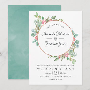 Watercolor Geometric Eucalyptus Christmas Wedding Invitation
