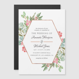 Watercolor Geometric Eucalyptus Christmas Wedding Magnetic Invitation