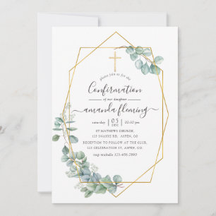 Watercolor Geometric Eucalyptus Confirmation Invitation