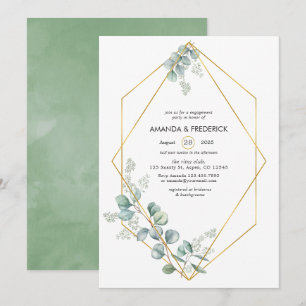 Watercolor Geometric Eucalyptus Engagement Party Invitation