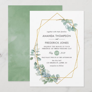 Watercolor Geometric Eucalyptus Wedding Invitation