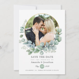 Watercolor Geometric Eucalyptus Wedding Save The Date
