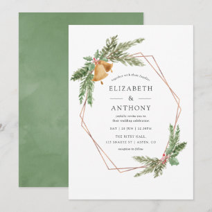 Watercolor Geometric Holly Jolly Christmas Wedding Invitation