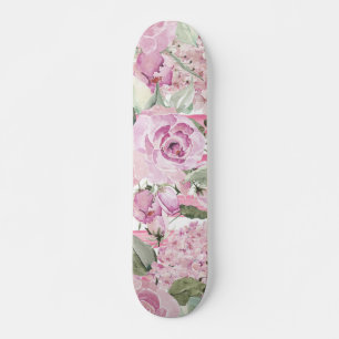 Watercolor geometric pastel green pink floral skat skateboard