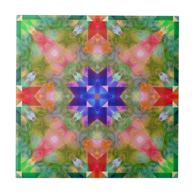 Watercolor Geometric Pattern Ceramic Tile (Front)
