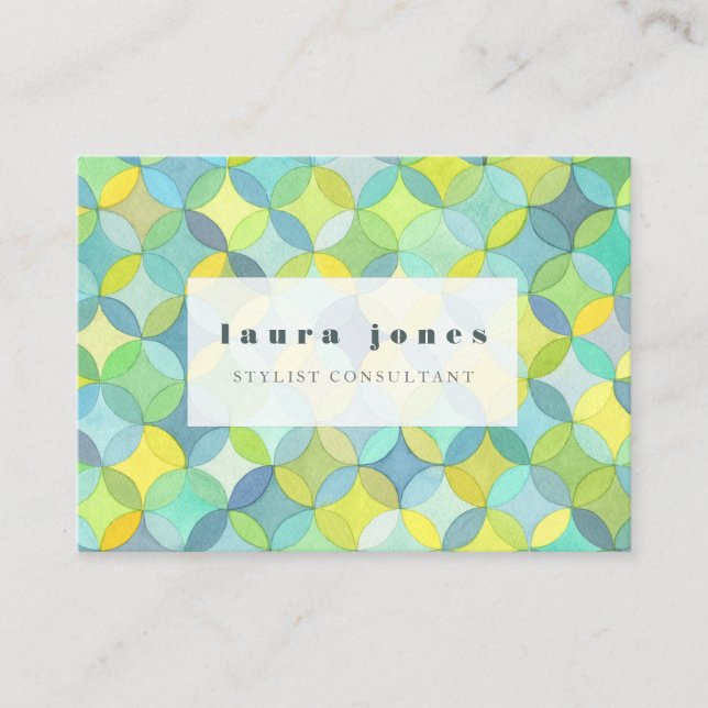Watercolor Geometric Pattern Template Mighty Business Card (Front)