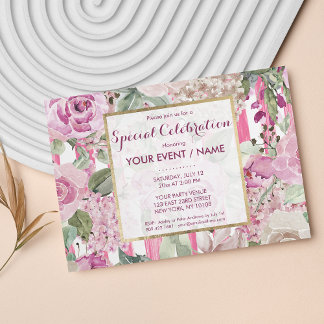 Watercolor geometric pink Green floral Event Invitation