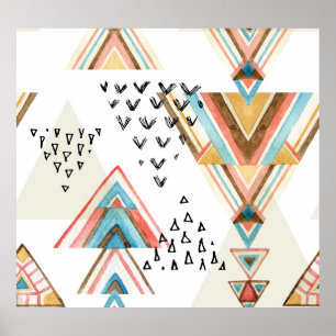 Watercolor Geometric Seamless: Tribal Style. Poster