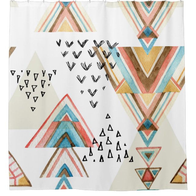Watercolor Geometric Seamless: Tribal Style. Shower Curtain (Front)