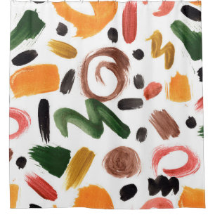 Watercolor geometric shapes. Abstract painting bru Shower Curtain