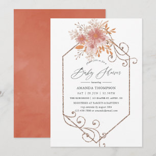 Watercolor Geometric Terracotta Baby Shower Invitation