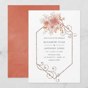 Watercolor Geometric Terracotta Wedding Invitation