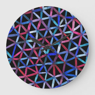 Watercolor Geometric: Triangles Grid Pattern. Large Clock