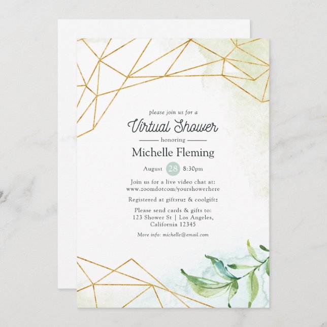 Watercolor Geometric Virtual Baby or Bridal Shower Invitation (Front/Back)