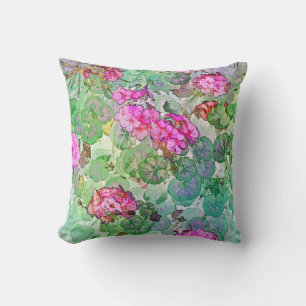 Watercolor Geraniums Cushion