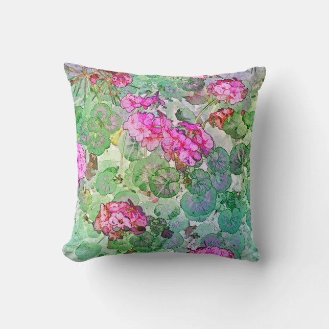 Watercolor Geraniums Cushion (Front)