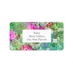 Watercolor Geraniums Label