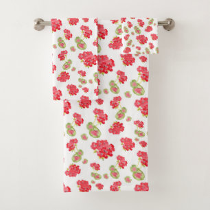 Watercolor Geraniums Pattern Bath Towel Set