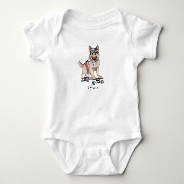 Watercolor German Shepherd Baby Bodysuit (Front)