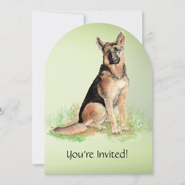 Watercolor German Shepherd Dog Birthday Party Invitation (Front)