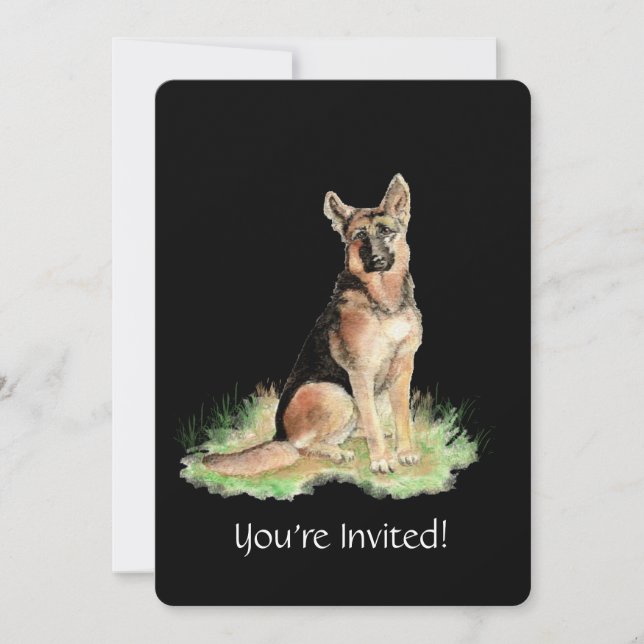 Watercolor German Shepherd Dog Birthday Party Invitation (Front)