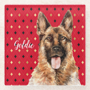 Watercolor German Shepherd Dog Personalised Glass Coaster