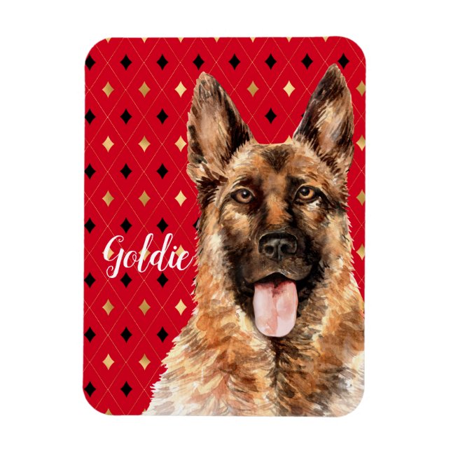 Watercolor German Shepherd Dog Personalised Magnet (Vertical)