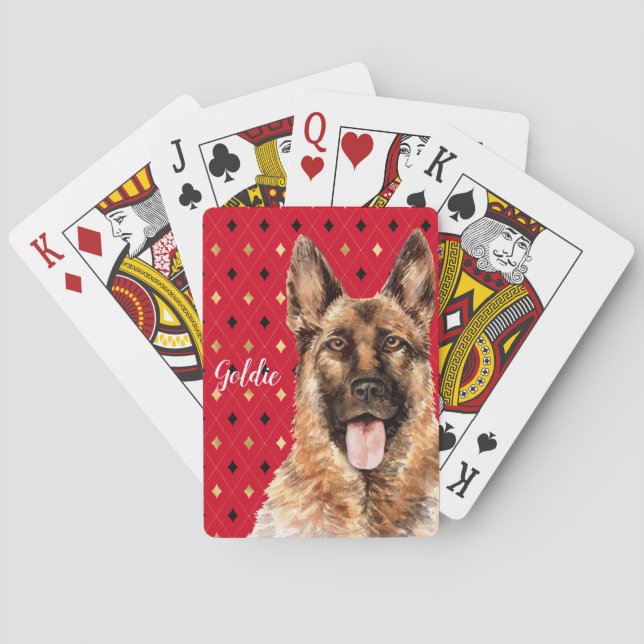 Watercolor German Shepherd Dog Personalised Playing Cards (Back)