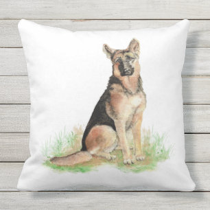 Watercolor German Shepherd Dog Pet Animal Art Outdoor Cushion