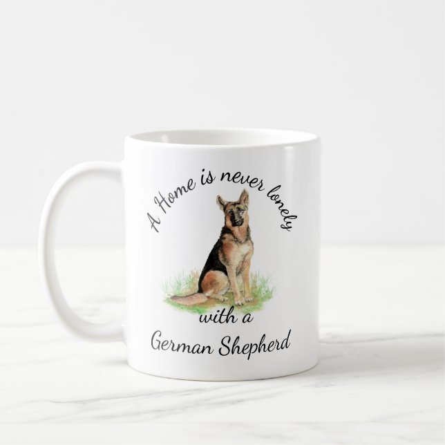 Watercolor German Shepherd Dog Pet Animal Coffee Mug (Left)