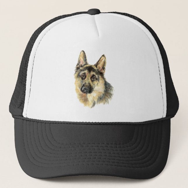 Watercolor German Shepherd Dog Pet Animal Nature  Trucker Hat (Front)