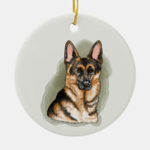 Watercolor German Shepherd Dog Portrait With Name Ceramic Tree Decoration