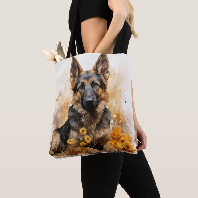 WATERCOLOR GERMAN SHEPHERD DOG TOTE BAG (Close Up)