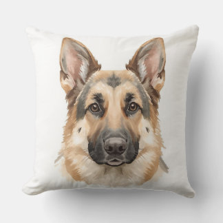 Watercolor German Shepherd Face Decorative Cushion