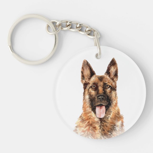 Watercolor German Shepherd Key Ring (Front)