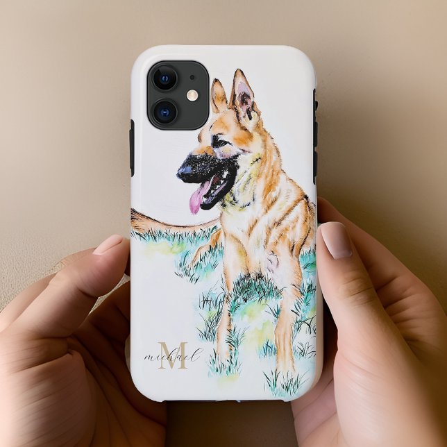 Watercolor German Shepherd Malinois Monogram Case-Mate iPhone Case (Creator Uploaded)