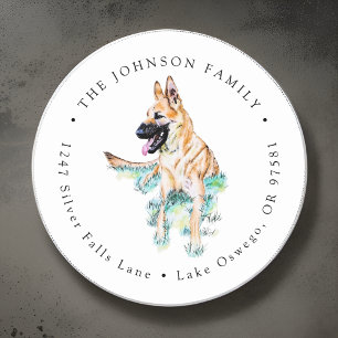 Watercolor German Shepherd Malinois Return Address Classic Round Sticker