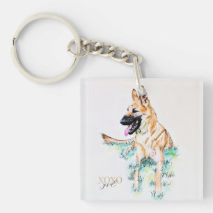 Watercolor German Shepherd Malinois XOXO Key Ring