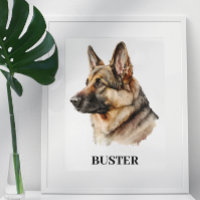 Watercolor German Shepherd Portrait Personalised 