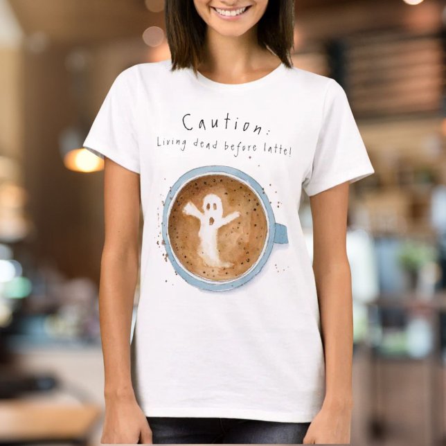 Watercolor Ghost Caution: Haunted Before Coffee T-Shirt (Creator Uploaded)