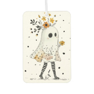 Watercolor Ghost& Sunflowers Whimsical Halloween Car Air Freshener